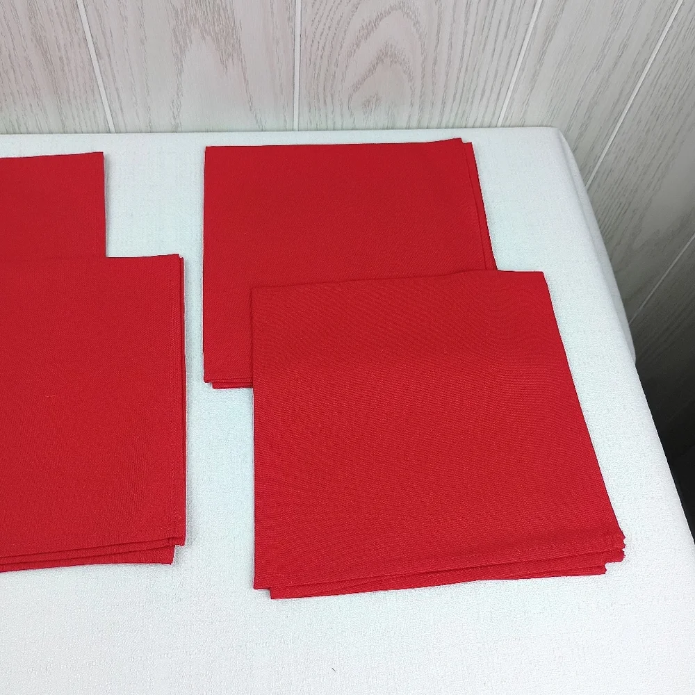 Vintage bright red set of 4 fabric cloth napkins holiday dinner setting USA